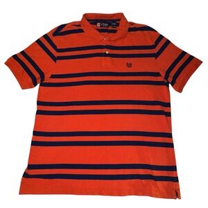 CHAPS Polo Shirt Mens XL Orange‎ Navy Stripe Classic Preppy Retro